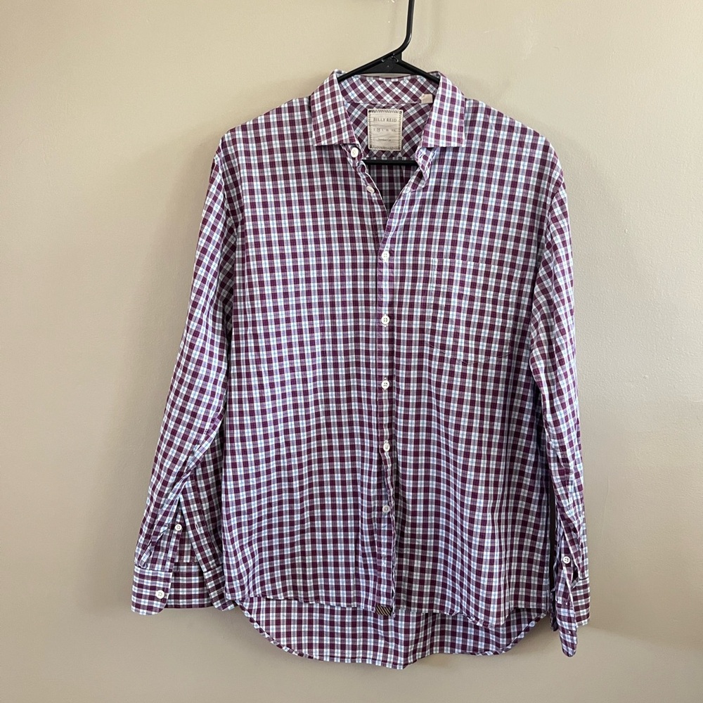 Billy Reid Button Up Plaid Shirt Lightweight Blue Purple Size Medium